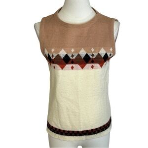 Vintage Bradley Argyle Sweater Vest Fall Orange Cream Size S M Unisex VTG Preppy